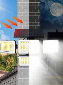 1 pieza Luces solares para exteriores, 288 LED 3000LM con sensor de movimiento, Luces solares de 6500K con control remoto, 4 cabezales de luces de inundación de seguridad de 300° de ángulo amplio para jardín, patio, camino, garaje y calle, con cable de 16,5 pies y 3 modos