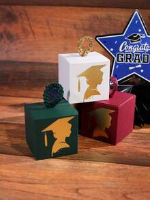 5pcs Graduation Season Bachelor Hat Strap Mini Candy Box, Party Holiday Gift Box Packaging Box, Four-Color Graduation Theme Candy Box - 5.5x5.5x5.5cm - View 4