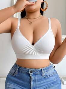 1pc Plus Size Wireless & Unpadded Women Bra - White - View 4