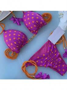 Nuevo Bikini de mujer con triángulo de cuerda sin espalda, traje de baño multicolor