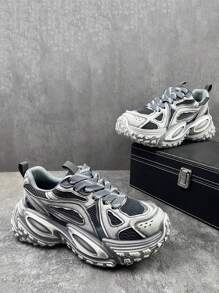 Zapatillas deportivas con suela gruesa cómodas y con estilo vintage desgastadas para hombre, calzado atlético muy atractivo y con diseño de calle