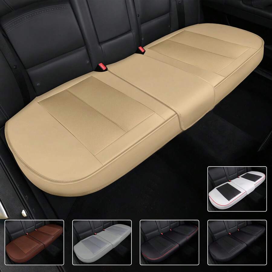 1Pcs Back Seat Covers, Rear Seat Cushions, Adjustable Auto Bench Protector With Breathable PU Leather And Non-Slip Bottom Universal For 4 Season - 米色 - 查看 1