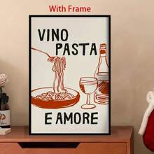 1 pezzo Quadro moderno senza cornice "Vino Pasta Amore", decorazione domestica moderna, con cornice nera, ideale per soggiorno, cucina, ufficio e sala da pranzo, uso interno/esterno, decorazione cucina
