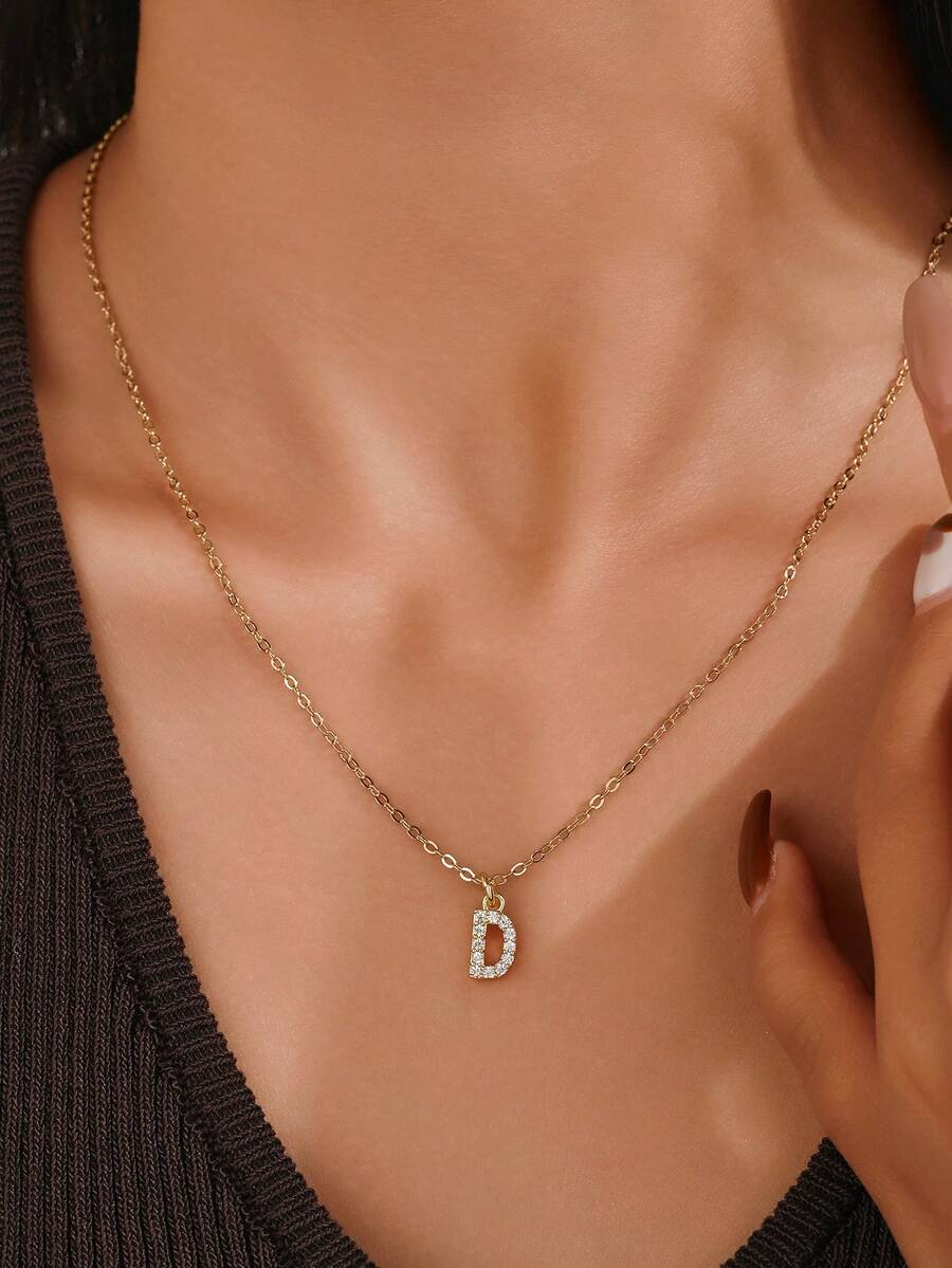 18K Gold Plated Zirconia A-Z 26 English Monogram Alhpabets Letter Charm ...