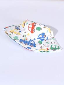 1pc Kids Cartoon Car Print Versatile Outdoor Sunshade Fishing Hat, Spring/Summer - Car - View 11