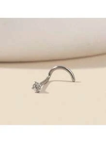 1/4pcs Fashion Chic Simple 316L Stainless Steel Cubic Zirconia Round Nose Rings, Versatile Disposable Body Piercing Jewelry Nose Stud, Suitable For Women's Daily Wear Gift