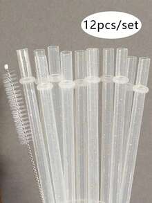 12pcs Reusable Straws With Cleaning Brush, Plastic Glitter Unbreakable Drinking Straw, For Travel Tumbler Replacement Straw, Water Bottle Accessories, 9" Long Hard Tumbler Replacement Straws For 20 OZ 30 Tumbler - Multicolor - View 3