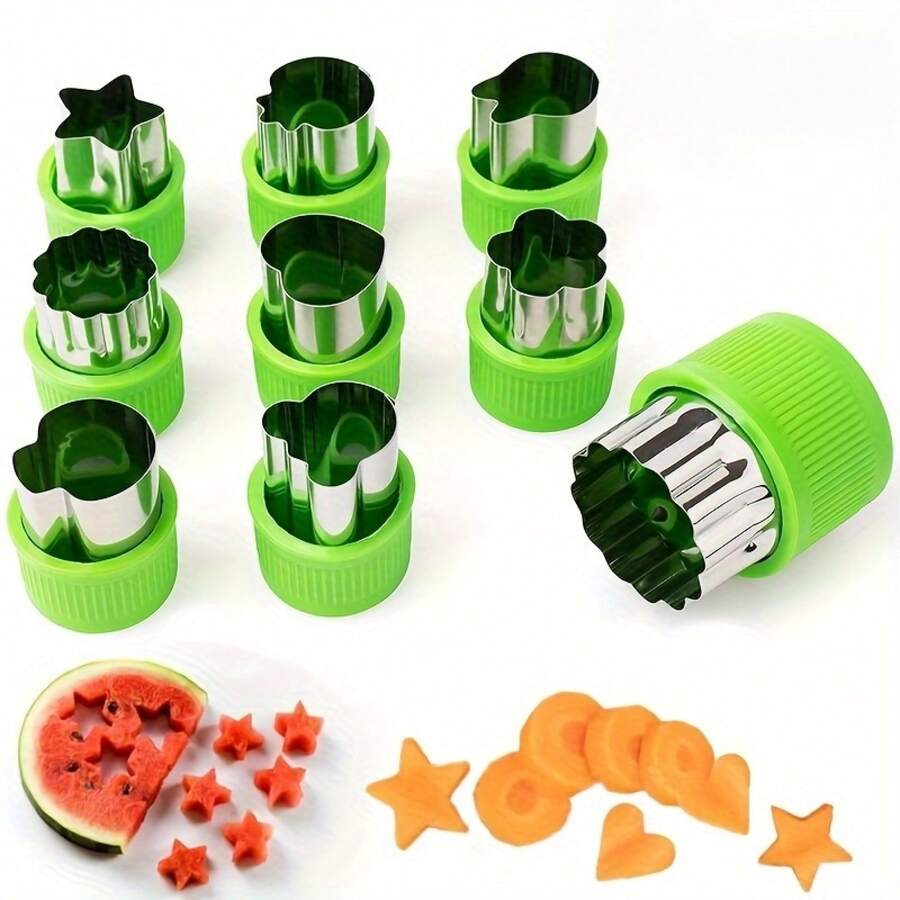 Juego de 5/9/12 piezas de cortadores de galletas y verduras miniatura de acero inoxidable - Formas divertidas con protector de mano - Moldes fáciles de usar para frutas y pasteles para hornear y meriendas de niños - Multicolor - Ver 1