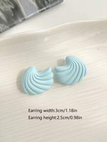 1 Pair Casual Ocean Style Wave Shell Design Alloy Earrings, Fashionable & Versatile - Baby Blue - View 7