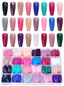 576Pcs False Nails Tips Coffin Colorful Artificial Acrylic Press On Nails Pre-Design Gel Nails Manicure Art Capsule For Girls Women Diy Decoration Nail Supplies Nails - Multicolor - View 7