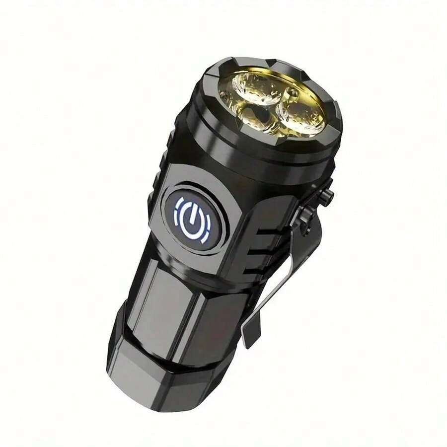 KENSUN 1pc Portable Mini LED Flashlight, Powerful 3*W Core, Compact Pocket Flashlight, USB Rechargeable, 5 Lighting Modes, Bright Light Cap Clip Light, Suitable For Hiking, Camping, Fishing, Running, Work, Car, Outdoor Emergency - Black - View 1