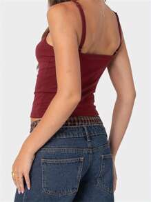 Women's Solid Color Cami Tops Sleeveless Open Back Low Cut Slim Fit Cropped Tank Tops