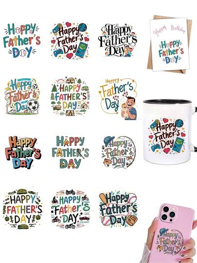 2pcs Father's Day Happy Parent-Child Sports UV Transfer Stickers Decor, Suitable For Mugs, Coffee Cups, Glasses, Vases, Laptops, Phone Cases, Greeting Cards, Illustrations, Photo Albums, Gift Boxes, Diaries, Scrapbooking, Gift Wrapping, Crafts, DIY Supplies, Holiday & Birthday Party Decorations