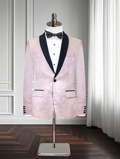 Men's Elegant Jacquard Contrast Color Formal Suit Jacket
