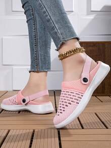 Women's Sneakers New Mesh Breathable Women's Lightweight Shock Absorbing Sport Casual Shoes, Fashion Versatile Slip-On Sandals, Suitable For Indoor, Outdoor, Summer - Pink - View 2