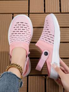 Women's Sneakers New Mesh Breathable Women's Lightweight Shock Absorbing Sport Casual Shoes, Fashion Versatile Slip-On Sandals, Suitable For Indoor, Outdoor, Summer - Pink - View 1