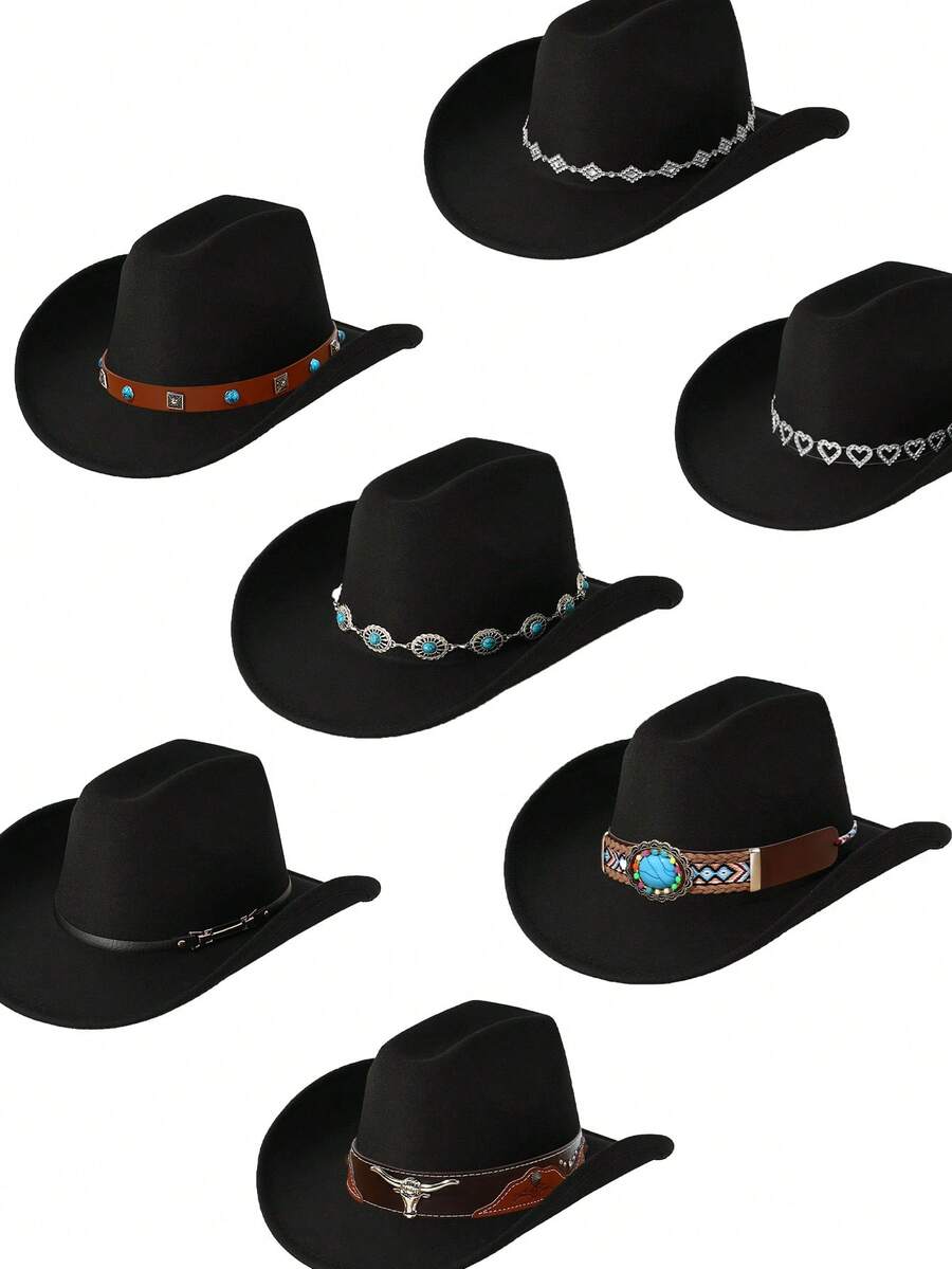 1pc Unisex Unique Elegant Cowgirl Hat With Turquoise Belt, Cowboy Hat, Diamond Hat In Boho Style Vintage Hat, Fashionable Red/Pink/Tomato Red Spinster Hat, Novelty Wide Brim Hat, Great Gift - Rhombus Diamond Chain 026 - View 1