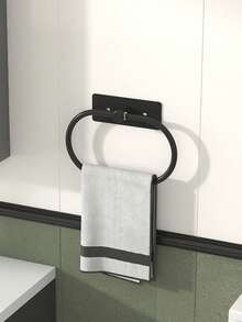 1pc Multifunctional Oval Towel Rack With Super Glue - Wall Mounted No-Drill Space Saving Bathroom Organizer With Towel Ring, Towel Rack For Bathroom - Multicolor - View 3