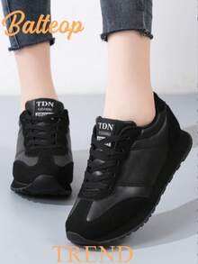 Zapatillas de running con detalles de parches y cordones para mujer, para otoño/invierno - Negro - Ver 2