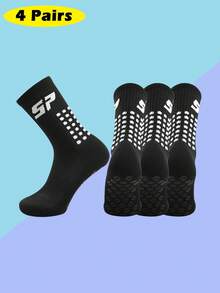 4 Pairs Men's Football/Basketball Sports Socks With Non-Slip Grips - Black - View 7