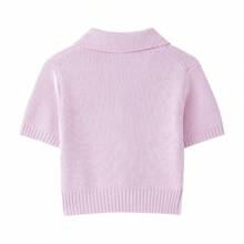 ZEVITY Bow Decor Solid Color Casual Short Sleeve Knit Sweater