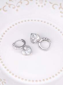 Orecchini d'argento alla moda, delicati e semplici con pendente a forma di cuore e zirconia cubica, adatti per uso quotidiano, come regalo di compleanno o della Festa della Mamma