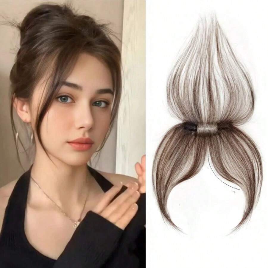 Handmade Full Human Hair Clip-In Bangs Natural Forehead Patch No Trace Hairline Extension