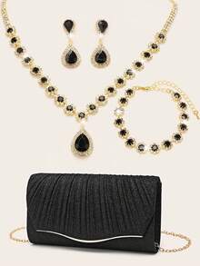 Ladies' Diamond Jewelry Sparkling Luxury Diamond Jewelry Set Sparkling Necklace Earrings Bracelet Set Personalized Glitter Wrinkled Envelope Bag Handbag Fashion Banquet Bag Handheld Banquet Bag Handheld Banquet Bag Elegant Handheld Banquet Bag Ladies' Ball Handbag Ladies' Bridal Banquet Bag Ball Handbag Metal Chain Handbag Wedding Party Handbag Cocktail Party Wedding New Wallet Banquet Bag - Black - View 14