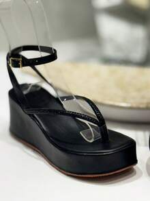 Sophisticated And Elegant Rhinestone Glitter Front Sandal With SexyElegantPU BackWeddingPartyOfficeHomeOutdoor - 黑色 - 查看 3