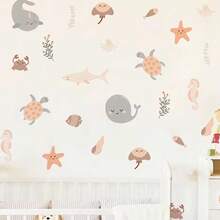 Pegatinas de pared con animales marinos pintados a mano de dibujos animados para decorar la habitación de los niños, la guardería, la sala de estar y el dormitorio - Multicolor-B - Ver 5