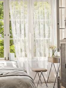 1 件现代优雅蕾丝窗帘带杆袋，适用于卧室、阳台、客厅 - 白色 - 查看 6