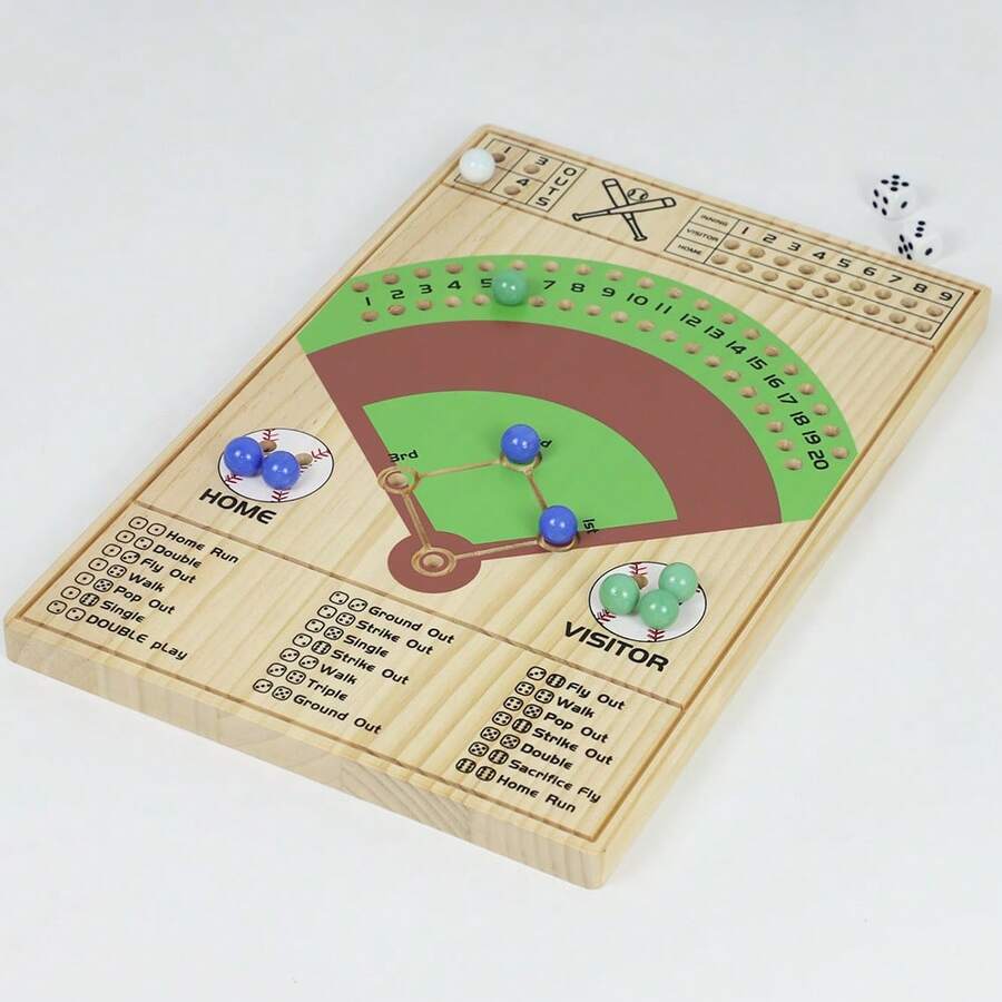 Baseball Dice Board Game Solid Wood Dice And Marble Board Game Fun Double Battle Table Game For Adults Family, Party And Holiday Gatherings (Log Color) - Beige - View 1