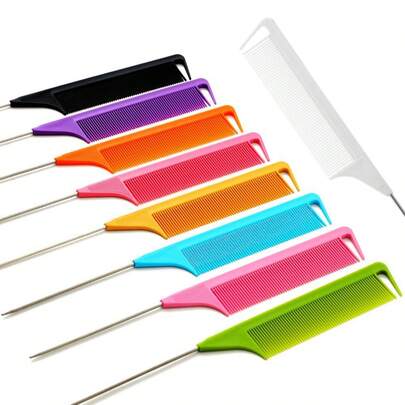 1 件尖尾梳、鼠尾梳、带钩尾的分区染色梳、尖尾梳、分区染色梳、不锈钢针尾梳、鼠尾梳、分区梳理、耐热、适合所有发质、男士/女士发刷配件、美发工具、美发产品和美发沙龙美容旅行必需品