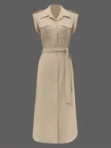 Vestido casual de línea A de longitud media para mujer, elegante de manga corta - Albaricoque - Ver 7