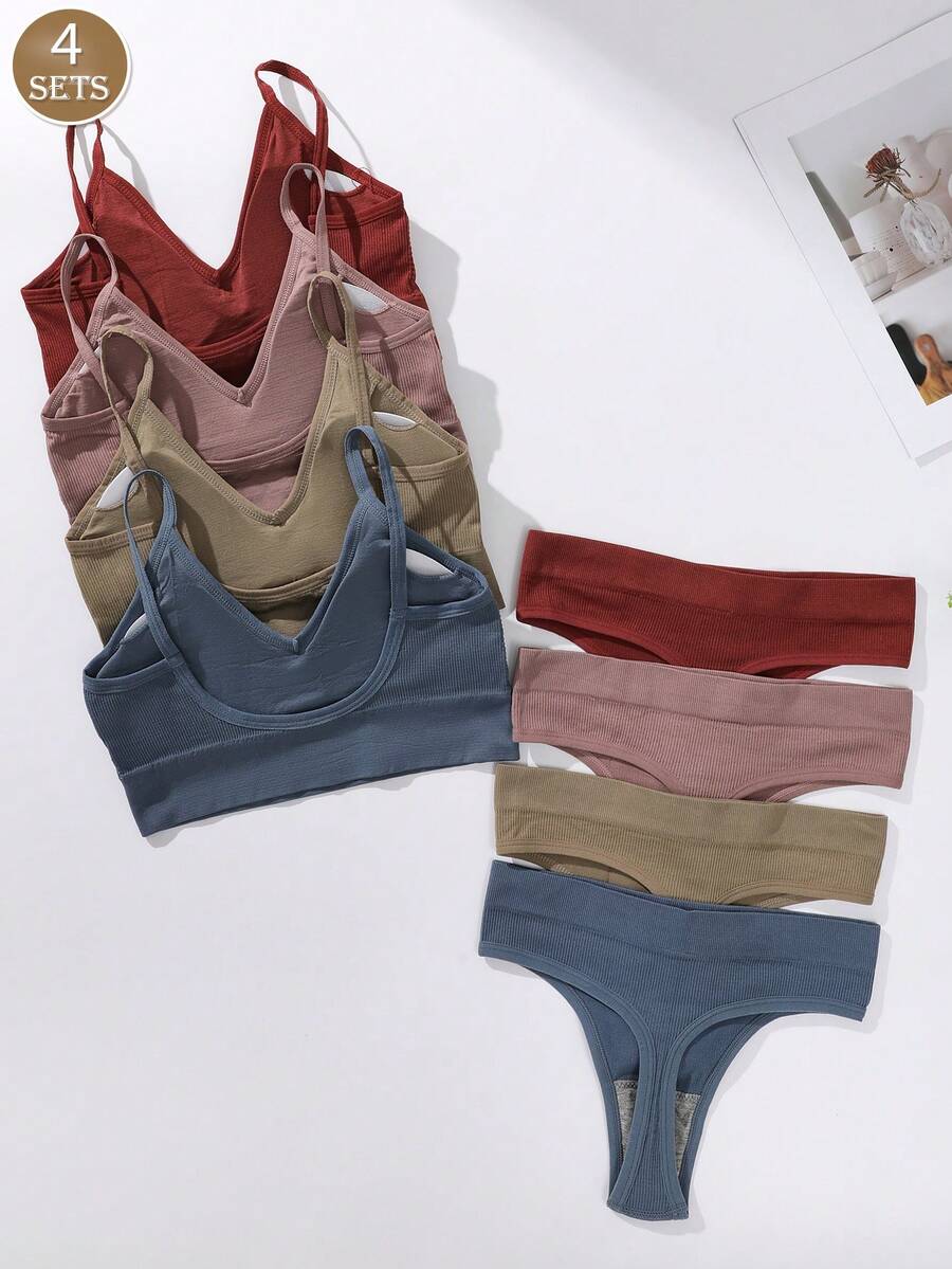 4pcs/Set Wireless Breathable Comfort Bras With Racerback - Multicolor - View 1