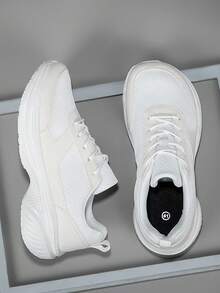 Giày thể thao nam mũi rộng thoáng khí, Unisex, chống trượt, tối giản, thích hợp để đi bộ, chạy bộ, đi bộ đường dài và mặc hàng ngày, bằng da lộn, vải lưới, đế ngoài EVA bền, đàn hồi cao, mọi mùa - trắng - Xem 1