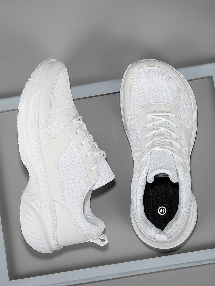 Giày thể thao nam mũi rộng thoáng khí, Unisex, chống trượt, tối giản, thích hợp để đi bộ, chạy bộ, đi bộ đường dài và mặc hàng ngày, bằng da lộn, vải lưới, đế ngoài EVA bền, đàn hồi cao, mọi mùa - trắng - Xem 1