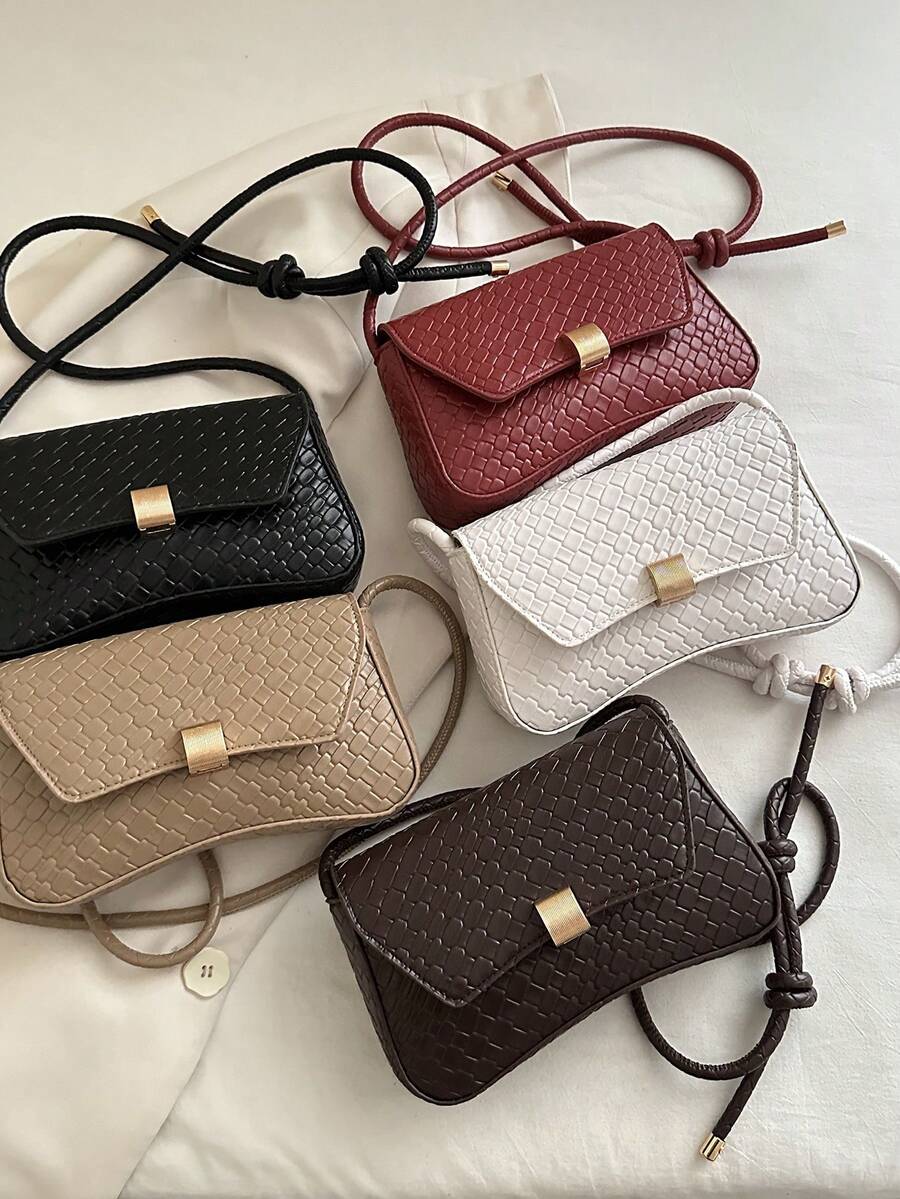 Bolsa de ombro ajustável com fecho flip, estampa assimétrica, cor sólida, moderna, com padrão trançado assimétrico, adequada para compras, carteiras, compras, mulheres jovens, estudantes universitários, recém-chegados e trabalhadores de colarinho branco. São ideais para escritórios, universidades, trabalho, negócios, deslocamento diário, atividades ao ar livre, viagens e passeios.