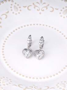 Orecchini d'argento alla moda, delicati e semplici con pendente a forma di cuore e zirconia cubica, adatti per uso quotidiano, come regalo di compleanno o della Festa della Mamma