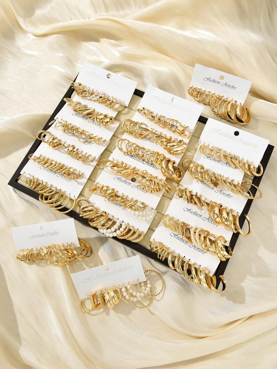 Random 108/48/36/16pcs Vintage Elegant Minimalist Geometric Multi-Element Heart Faux Pearl Earring Set, Personalized Basic Jewelry For Women, Suitable For Daily, Birthday, Travel, Party, Casual Date, Mother's Day Fashion Gift (Random Delivery)