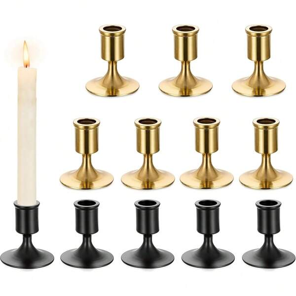 2/4/6/12pcs Candle Holders, Gold/Black Conical Candle Holders For Tabletop Center, Wedding Reception, Holiday Christmas Fireplace Decor Or Home Decoration
