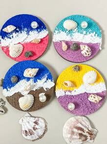 1pc Handmade Textured Colorful Ocean Theme Fridge Magnet, Natural Seashell 3D Relief Seascape Wave Fridge Decor, Suitable For Home Decoration, Daily Use And Holiday Gifts, Seaside Travel Souvenir