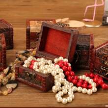1pc Vintage houten sieradendoos - handgemaakte tijdloze kist, compacte, prachtige herinnering voor sieraden en antieke munthouder
