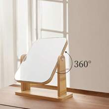 1pc Rotatable Vanity Makeup Mirror With Wooden Stand, Polished Finish, Adjustable Desk Vanity Mirror For Bedroom, Bathroom, Daily Skincare & Makeup, No Battery Required Home Decor Back To School Room Decor School Supplies