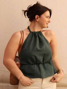 Top Regata Feminino Casual de Primavera/Verão com Amarração, Franzido, Confortável, para Casa e Lazer