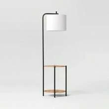 Floor Lamp With Table Natural Wood: ETL Listed, Linen Shade, Metal Body, 60" Height - 1 - View 2