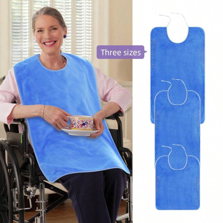 1 Soft And Comfortable Adult Dining Apron, Made Of Coral Fleece, Good Water Absorption, Unisex Bib, Double-Sided, Suitable For The Elderly And Adults To Use When Eating And Washing Their Faces