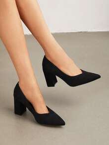 Women's Chunky High Heel Shoes With Pointed Toe - Black - View 4