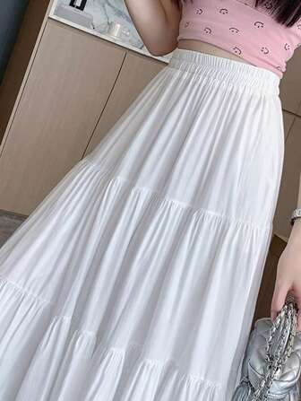 欧美时尚优雅女裙夏季新款蛋糕裙短裙爆款女休闲百搭纯色气质高腰显瘦聚会约会派对A字摆裙短裙