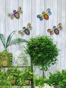Metal Bee Wall Art Outdoor Decor -1 Pc/4 Pcs Packed With 7.7 "Metal Wall Decor, Bee Outdoor Garden Hanging Decor, Activity-Filled Handmade Wall Art For Patio Garden Patio Decor
